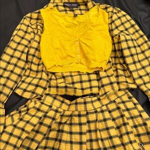 Dolls Kill Cher Clueless Yellow Plaid Skirt and Cardigan Set